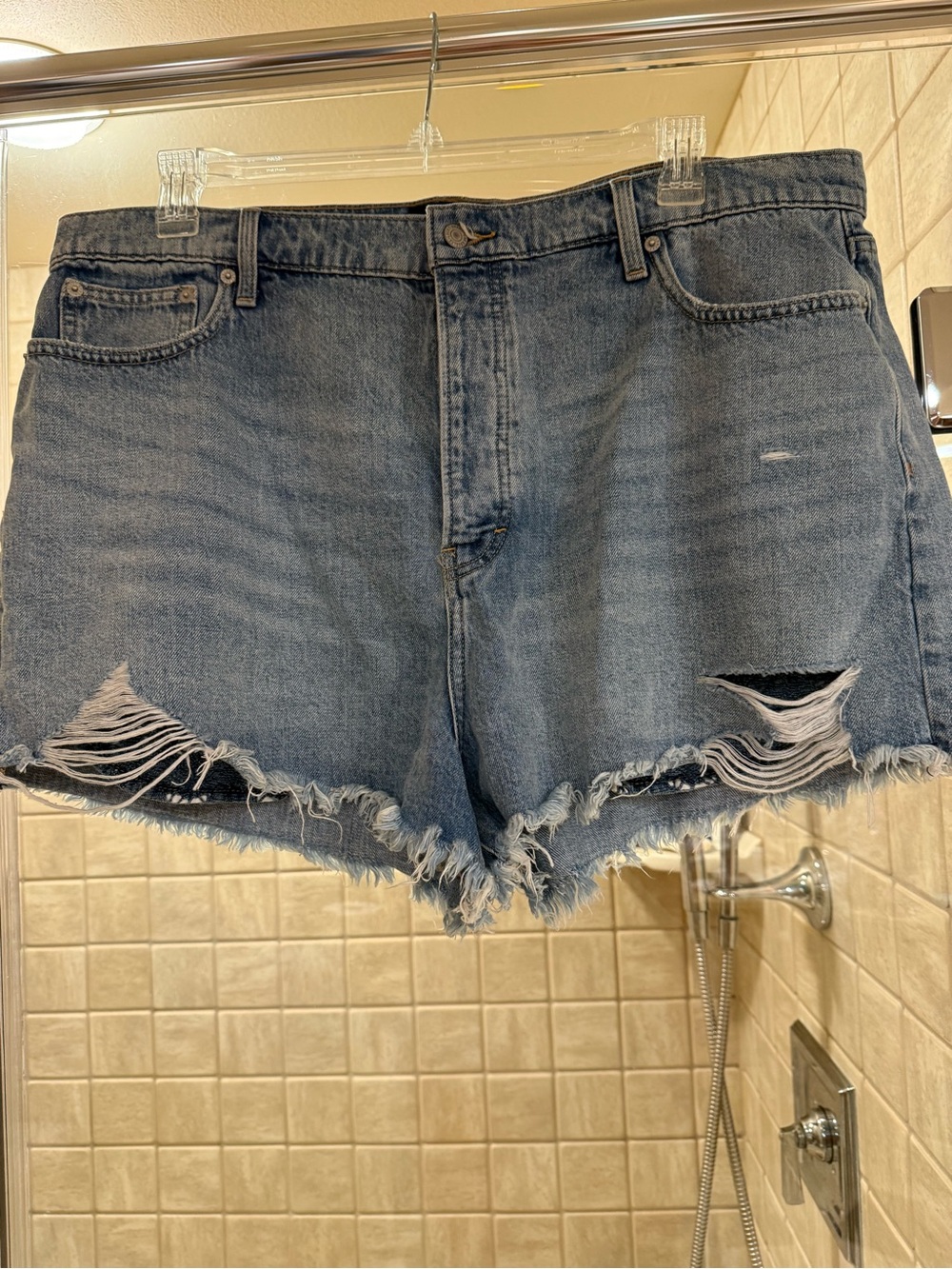 Lucky Brand Distressed Blue Denim Jean Shorts With Pocket Details